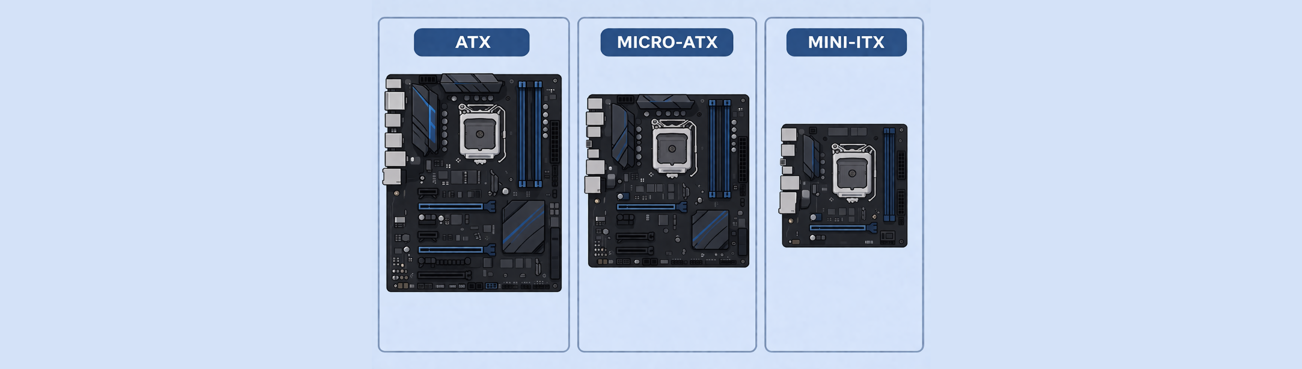 Motherboard form factors ATX Micro-ATX Mini-ITX comparison